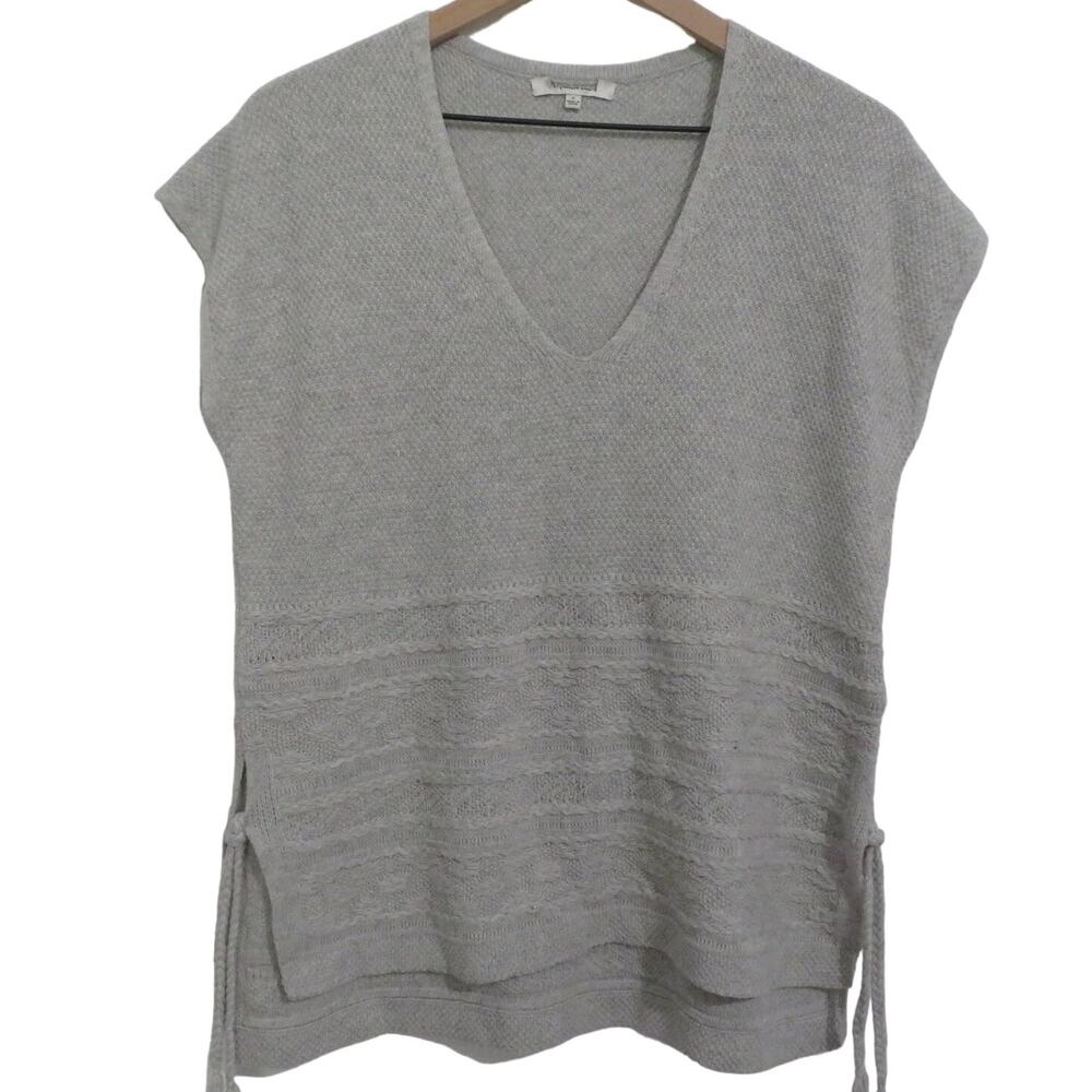 Madewell Womens Sz S Light Gray Sailport V Neck Line Side Tie Tassel Knit Top